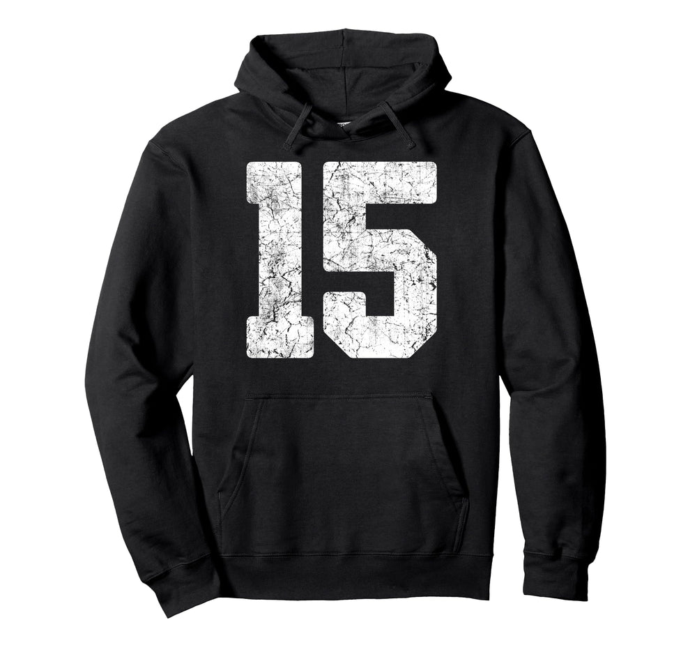 Distressed White Number 15 Jersey Player Hoodie - Graphic Print Unisex