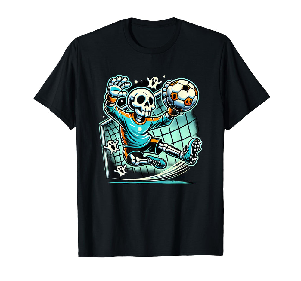 Halloween Skeleton Goalie Soccer T-Shirt - Fun Novelty Design Unisex