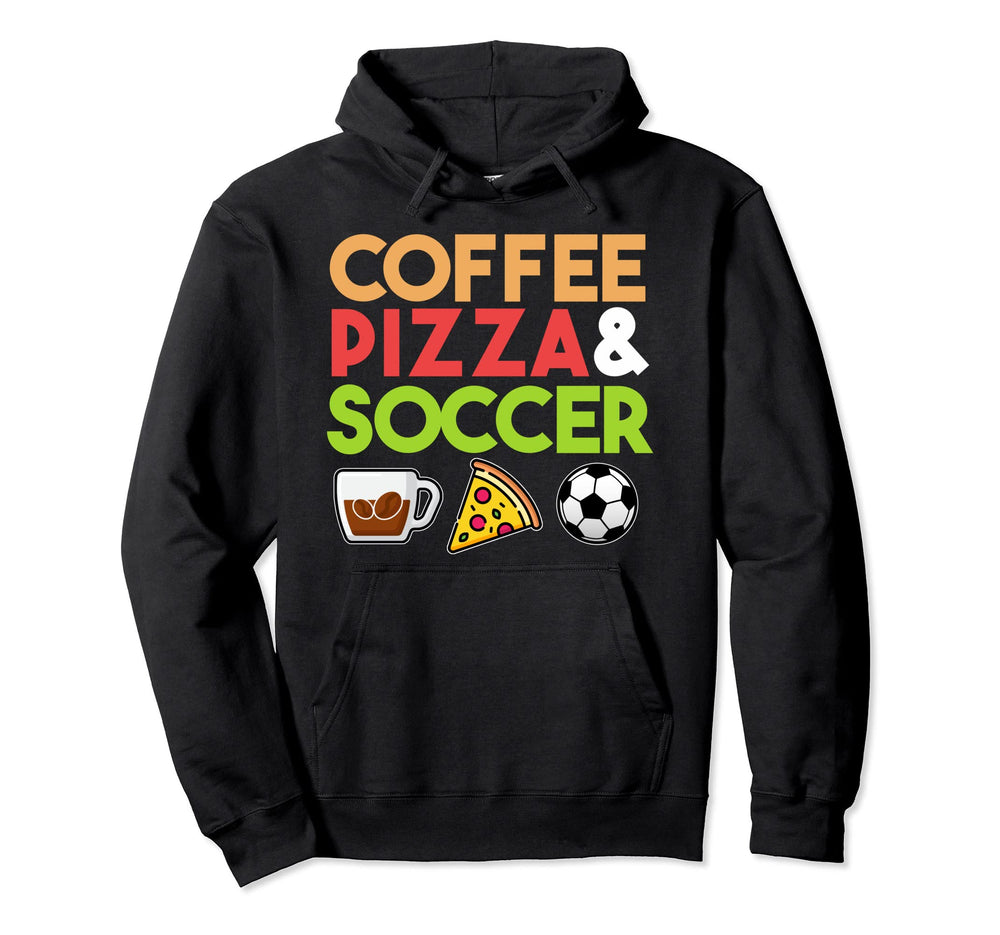 Coffee Pizza Soccer Sports Player Hoodie - Minimalist Print Men Women