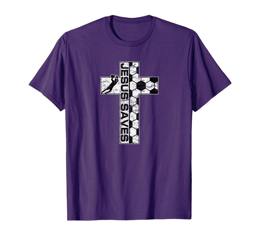 Jesus Saves Soccer Cross Goalie Keeper T-Shirt - Unique Graphic Men Women