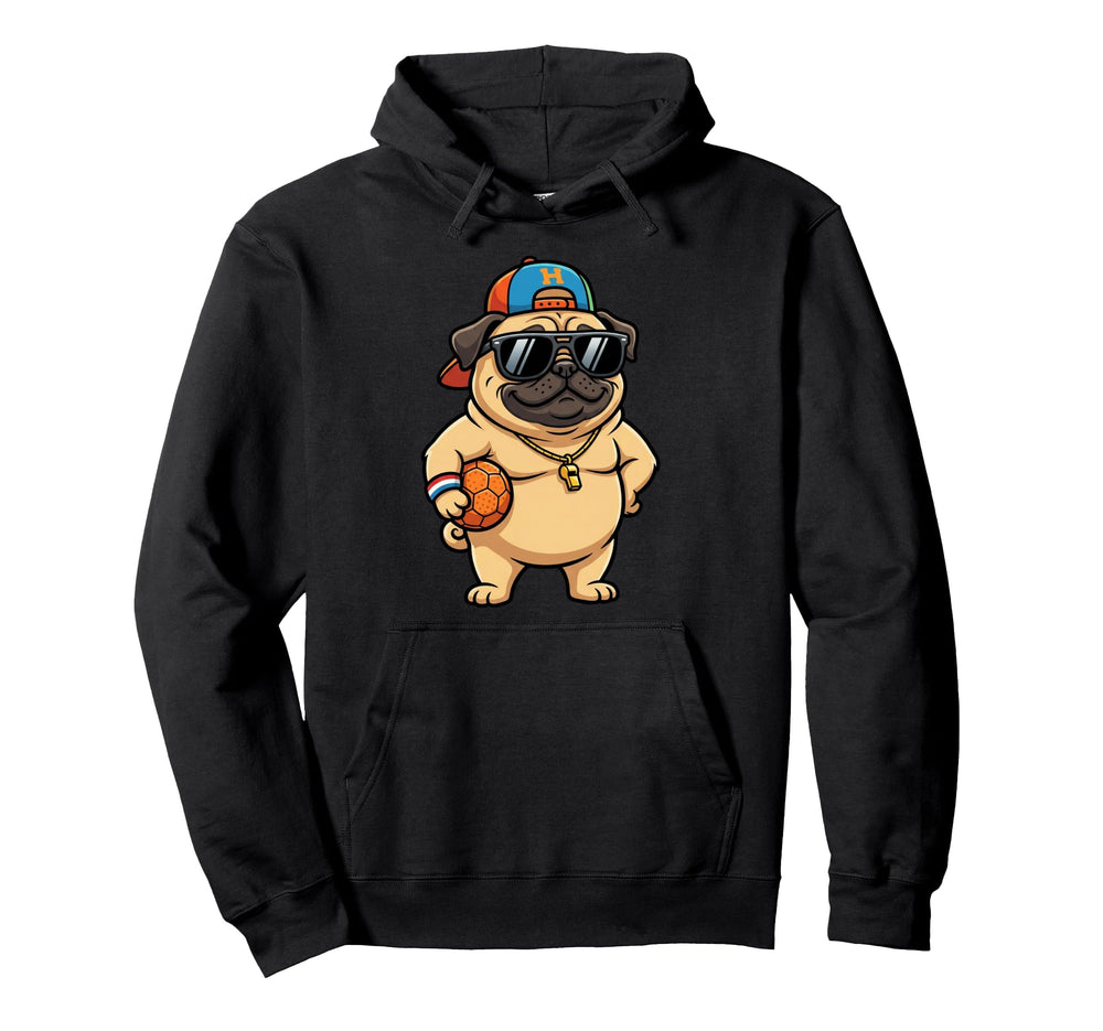 Funny Pug Sunglasses Soccer Coach Dog Hoodie - Streetwear Style for Adults