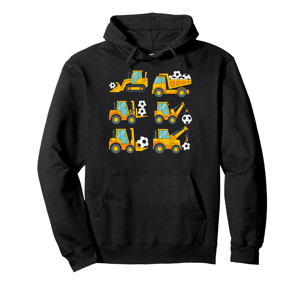 Construction Trucks Carrying Soccer Hoodie - Trendy Graphic for Adults