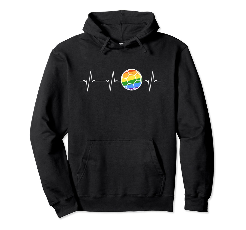 Soccer Rainbow Flag Heartbeat Ball Lgbtq Hoodie - Trendy Graphic Men Women