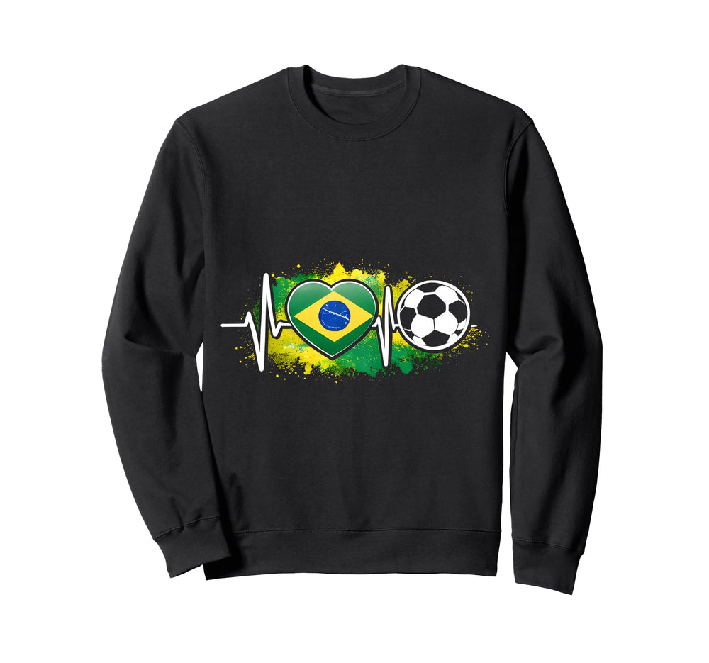 Football Heartbeat Brazil Flag Sweatshirt - Graphic Print for Adults