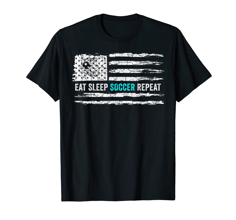 Usa American Flag Eat Sleep Soccer T-Shirt - Streetwear Style Men Women