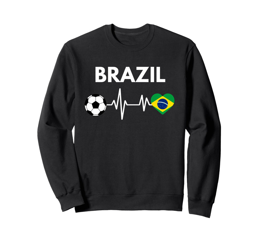Brazil Flag Heartbeat Soccer Sweatshirt - Unique Graphic Unisex