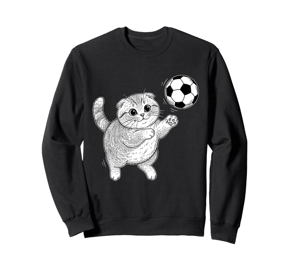 Soccer Kitten Playing Ball Funny Sweatshirt - Minimalist Print Men Women