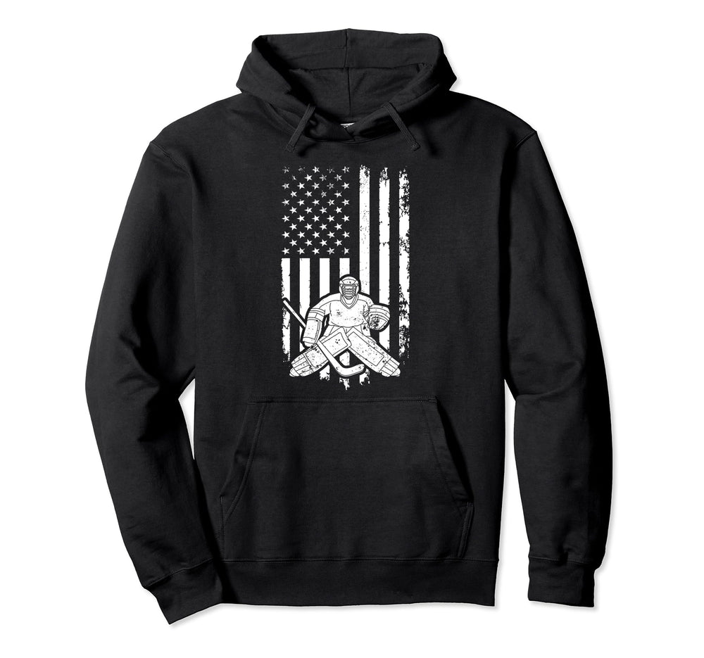 Ice Hockey Goalkeeper Us Flag Ice Hoodie - Minimalist Print Men Women