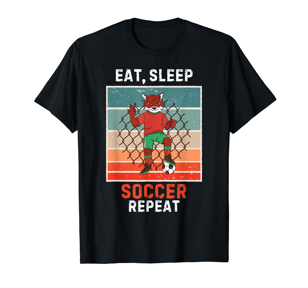 Fox Eat Sleep Soccer Repeat Grunge T-Shirt - Aesthetic Graphic Men Women