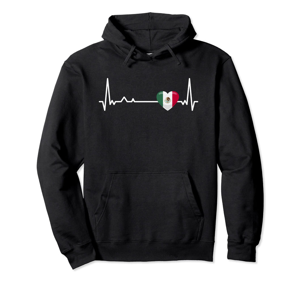 Heartbeat Mexico Flag Soccer Fan Hoodie - Minimalist Print for Adults