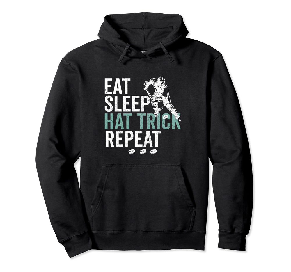 Eat Sleep Hat Trick Repeat Ice Hockey Hoodie - Custom Art Print Unisex