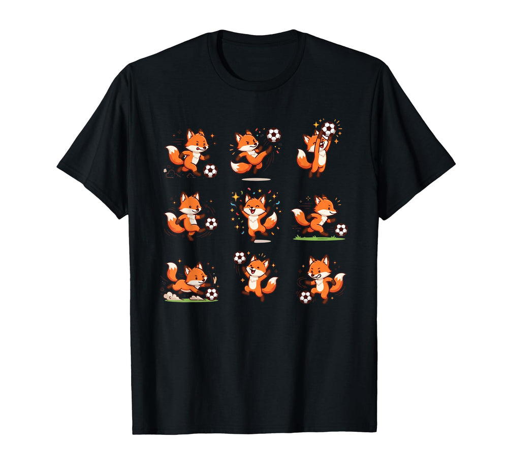 Silly Fox Playing Soccer Player T-Shirt - Minimalist Print Men Women