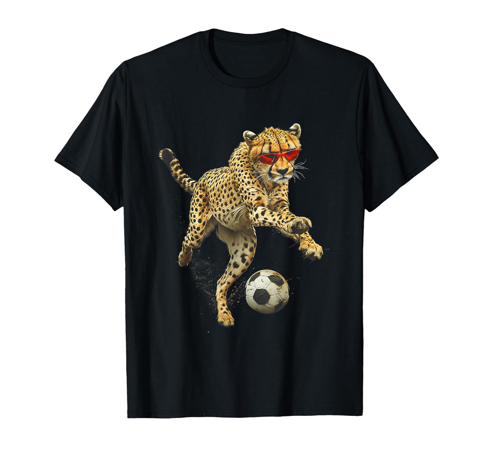 Speed Cheetah Playing Soccer Red T-Shirt - Graphic Print for Adults