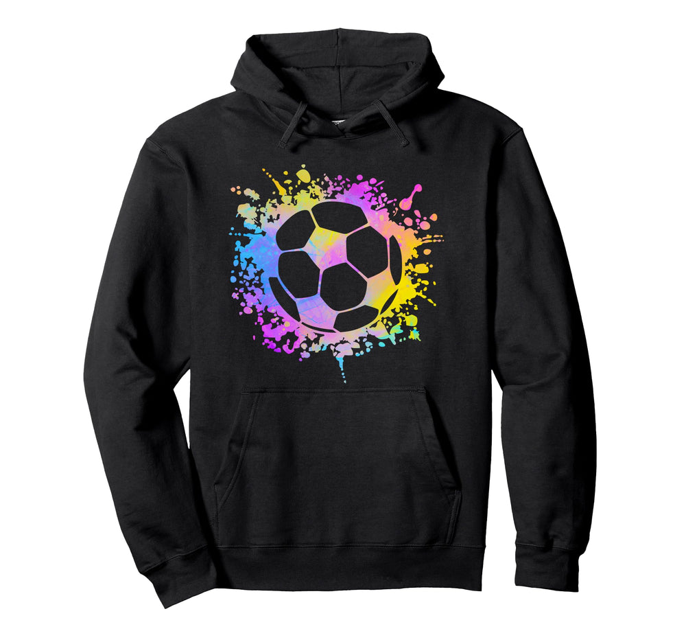 Soccer Ball Watercolor Paint Splashes Hoodie - Novelty Apparel for Adults