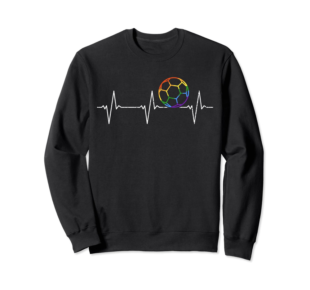 I Love Soccer Heartbeat Rainbow Sweatshirt - Fun Novelty Design Men Women