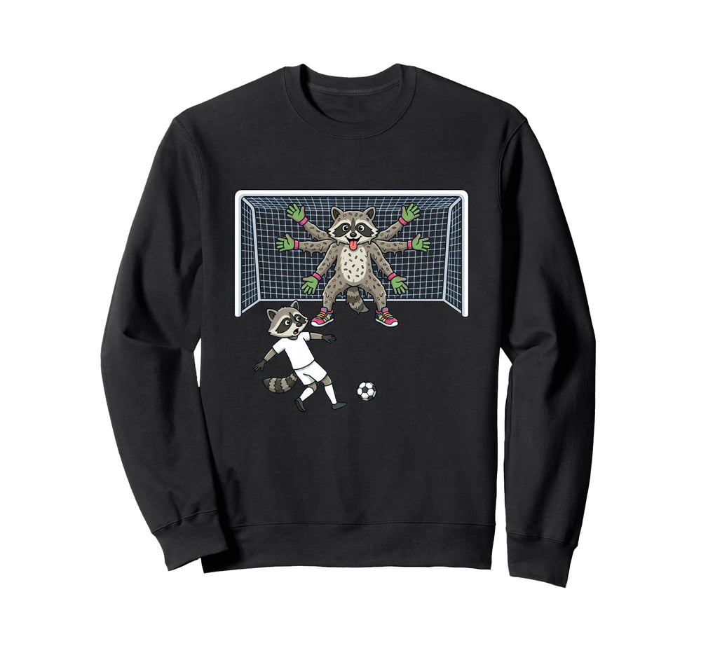 Goalie Raccoon Soccer Multi Arm Sweatshirt - Minimalist Print for Adults