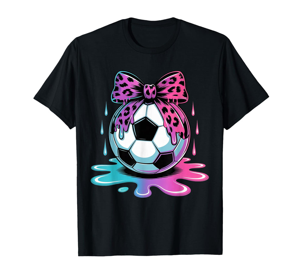 Dripping Soccer Coquette Bow Leopard T-Shirt - Aesthetic Graphic Unisex