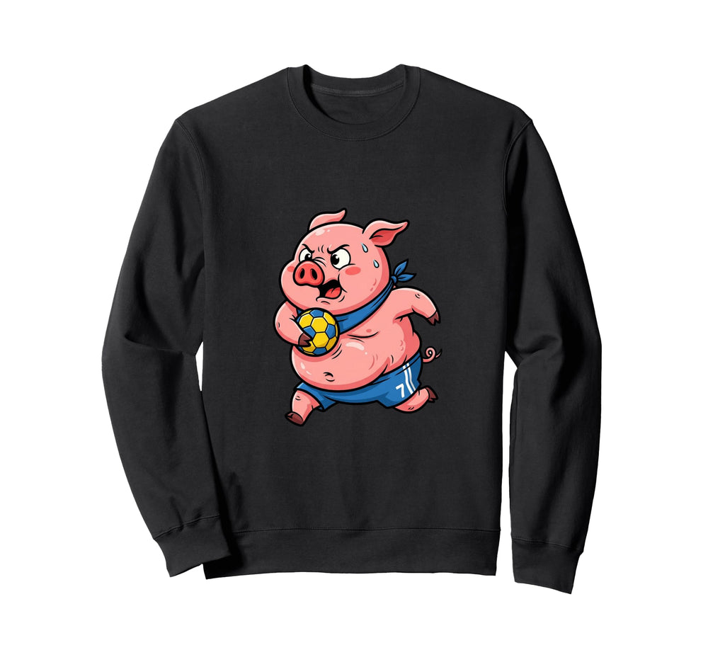 Funny Pig Playing Soccer Sports Cartoon Sweatshirt - Trendy Graphic Unisex