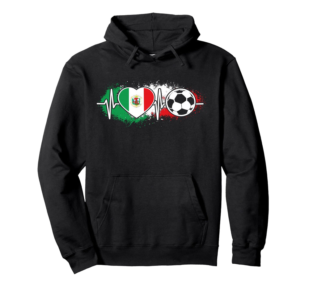 Mexico Soccer Heartbeat Mexican Flag Hoodie - Novelty Apparel Unisex