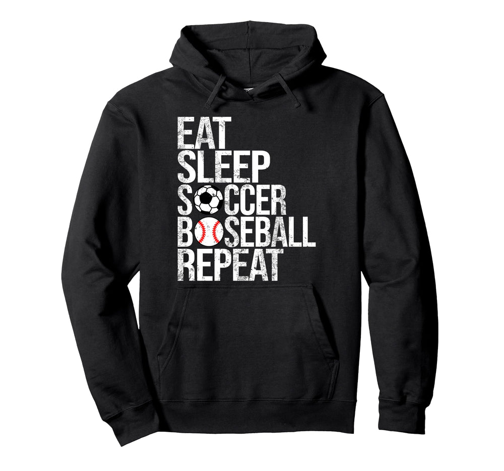 Eat Sleep Soccer Baseball Repeat Funny Hoodie - Trendy Graphic for Adults