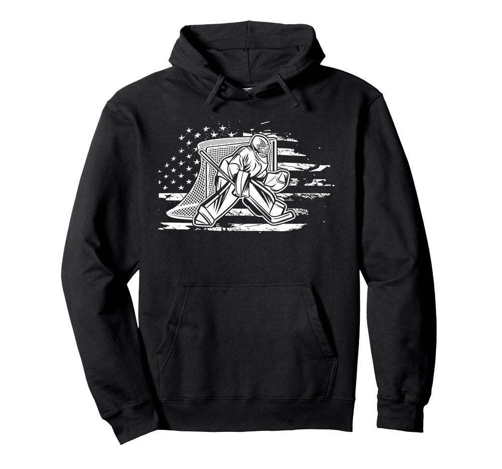Ice Hockey Goalie American Flag Hockey Hoodie - Trendy Graphic for Adults