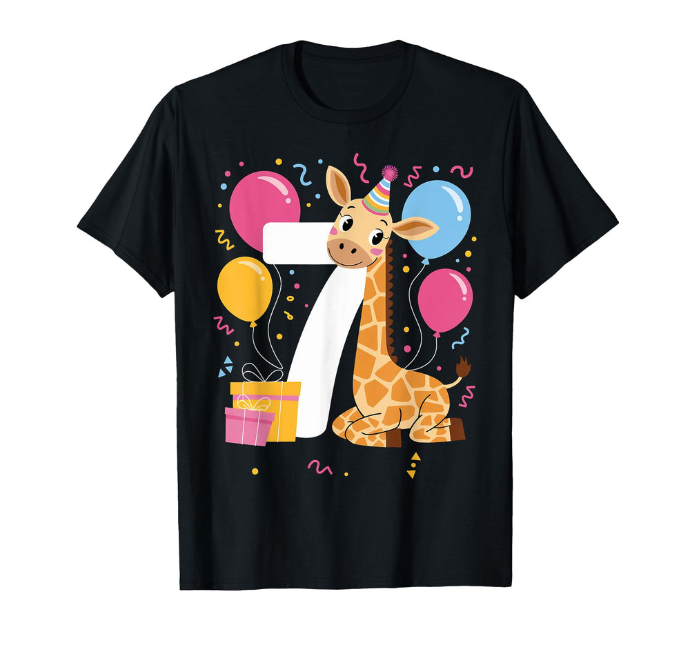 Giraffe 7Th Birthday 7 Years Old T-Shirt - Unique Graphic for Adults