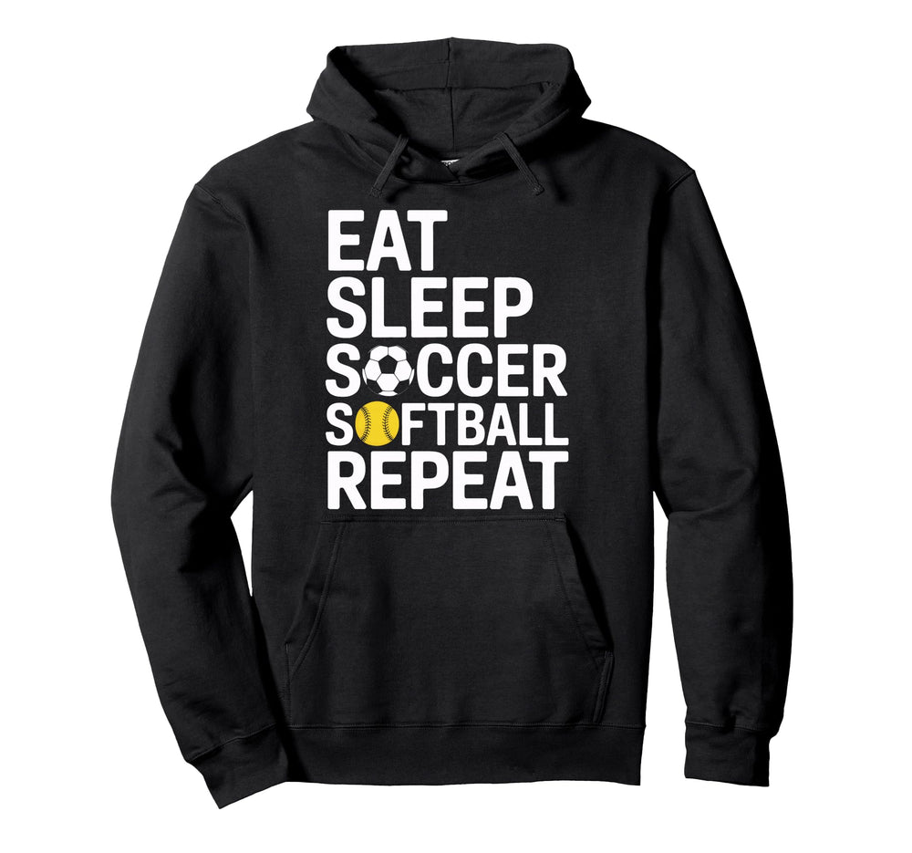 Eat Sleep Soccer Softball Repeat Hoodie - Minimalist Print for Adults