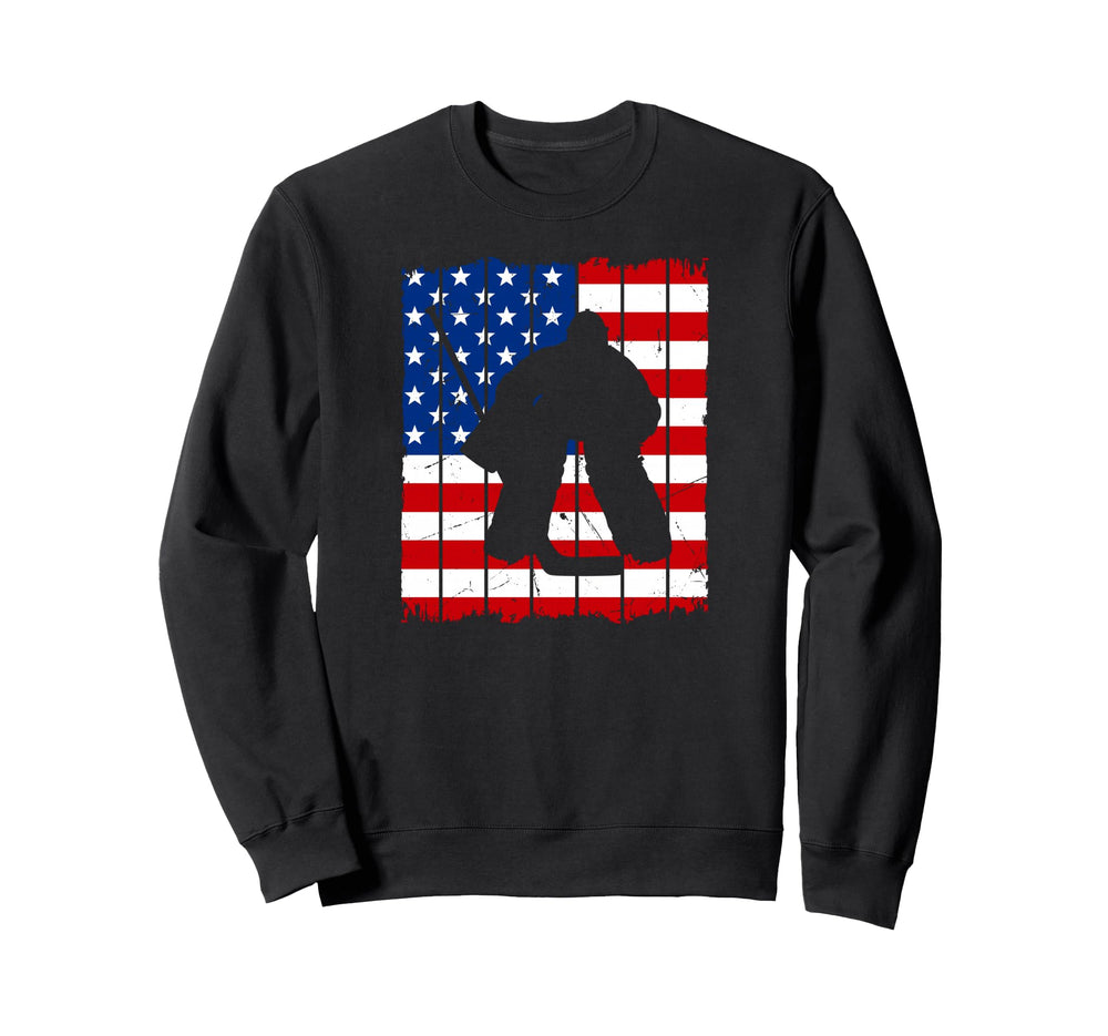 Ice Hockey Goalie Usa Flag Goalkeeper Sweatshirt - Unique Graphic Unisex