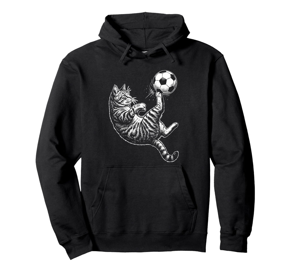 Funny Soccer Cat Kicking Ball Animal Hoodie - Aesthetic Graphic Men Women