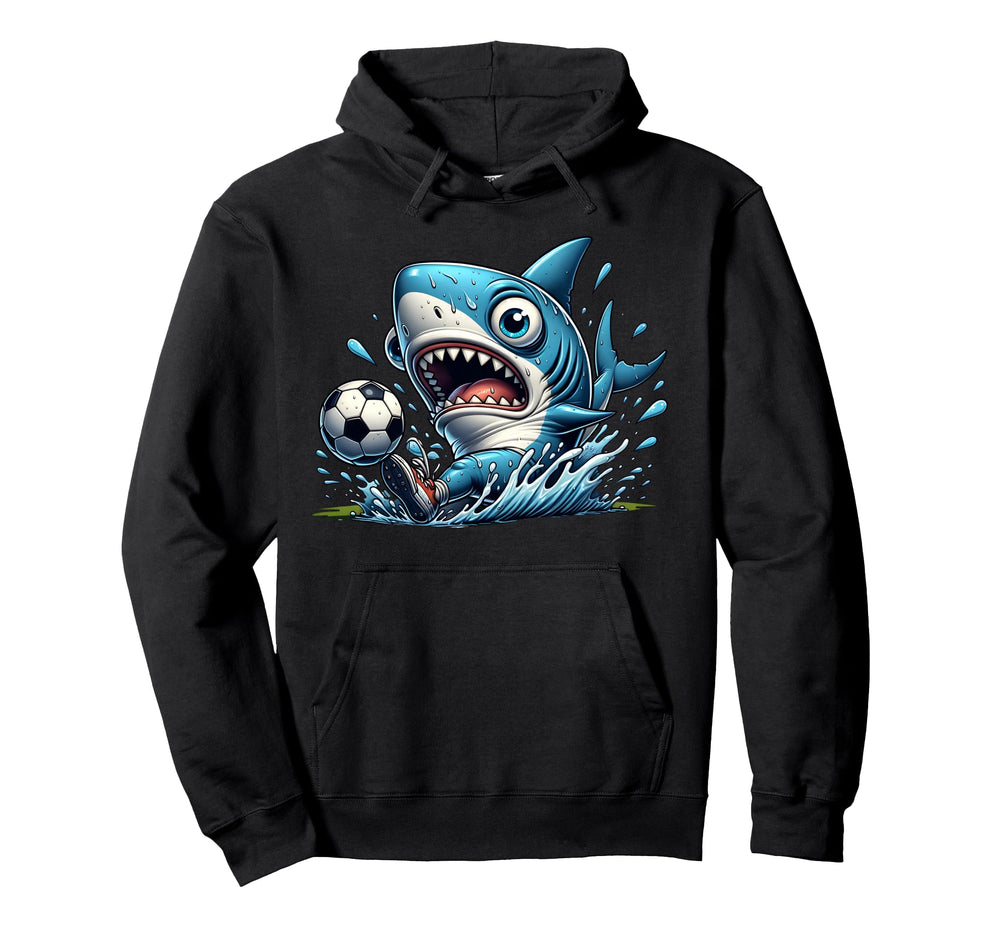 Soccer Shark Cartoon Football Striker Hoodie - Aesthetic Graphic Unisex