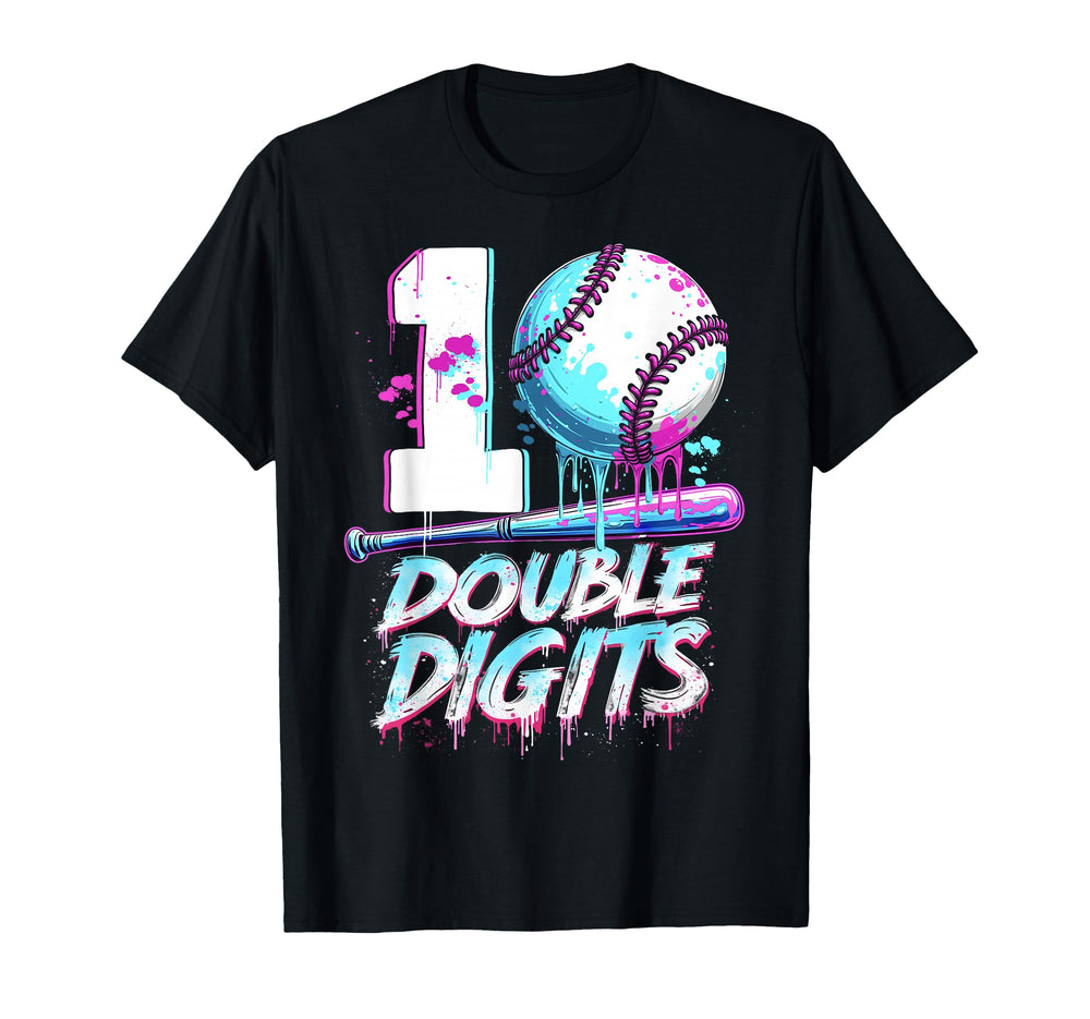 Baseball 10 Years Old Birthday Double T-Shirt - Minimalist Print Unisex