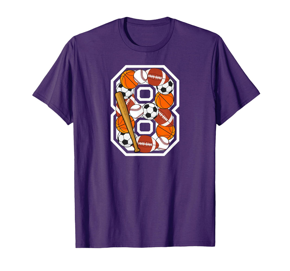 8Th Birthday Sports Birthday Party 8 T-Shirt - Casual Everyday Wear Unisex