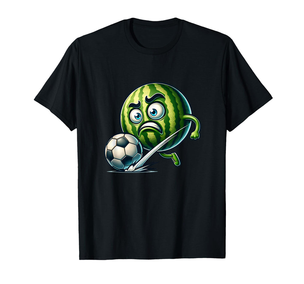 Angry Watermelon Striker Kicking T-Shirt - Fun Novelty Design for Adults