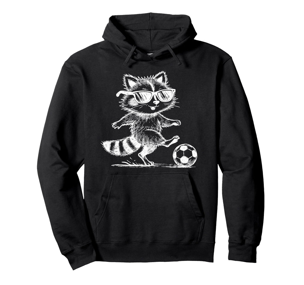 Raccoon Soccer Player Sunglasses Fun Hand Hoodie - Novelty Apparel Unisex