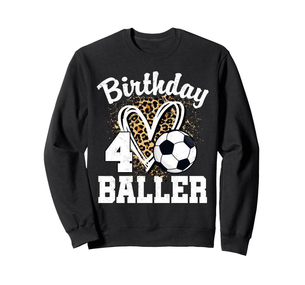4Th Birthday Soccer Ball Leopard Sweatshirt - Unique Graphic Men Women