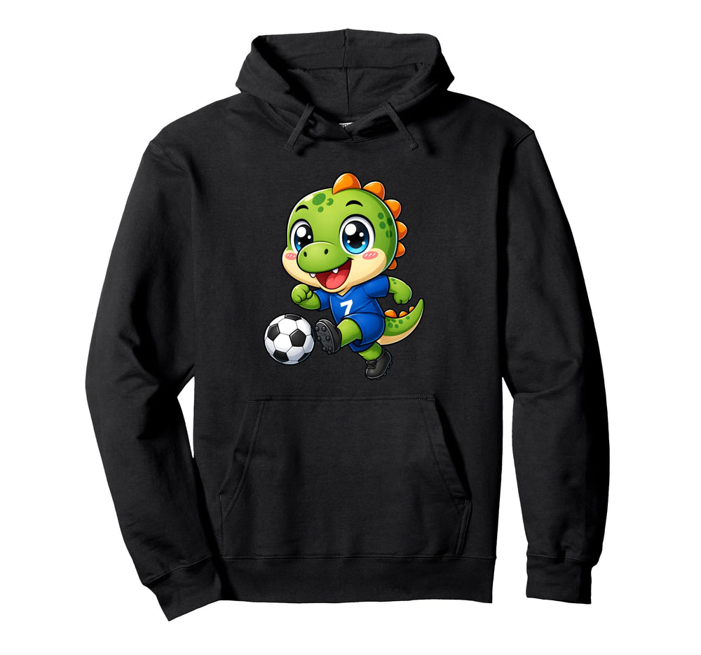 Kawaii Dinosaur Playing Soccer Hoodie - Casual Everyday Wear for Adults