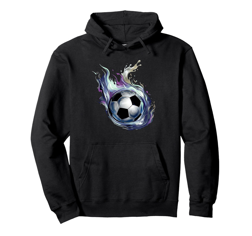 Blue Fire Soccer Ball Liquid Motion Hoodie - Custom Art Print Men Women