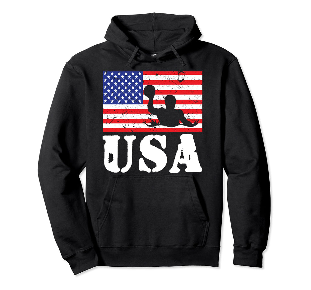 Distressed Water Polo Usa American Flag Hoodie - Novelty Apparel Unisex