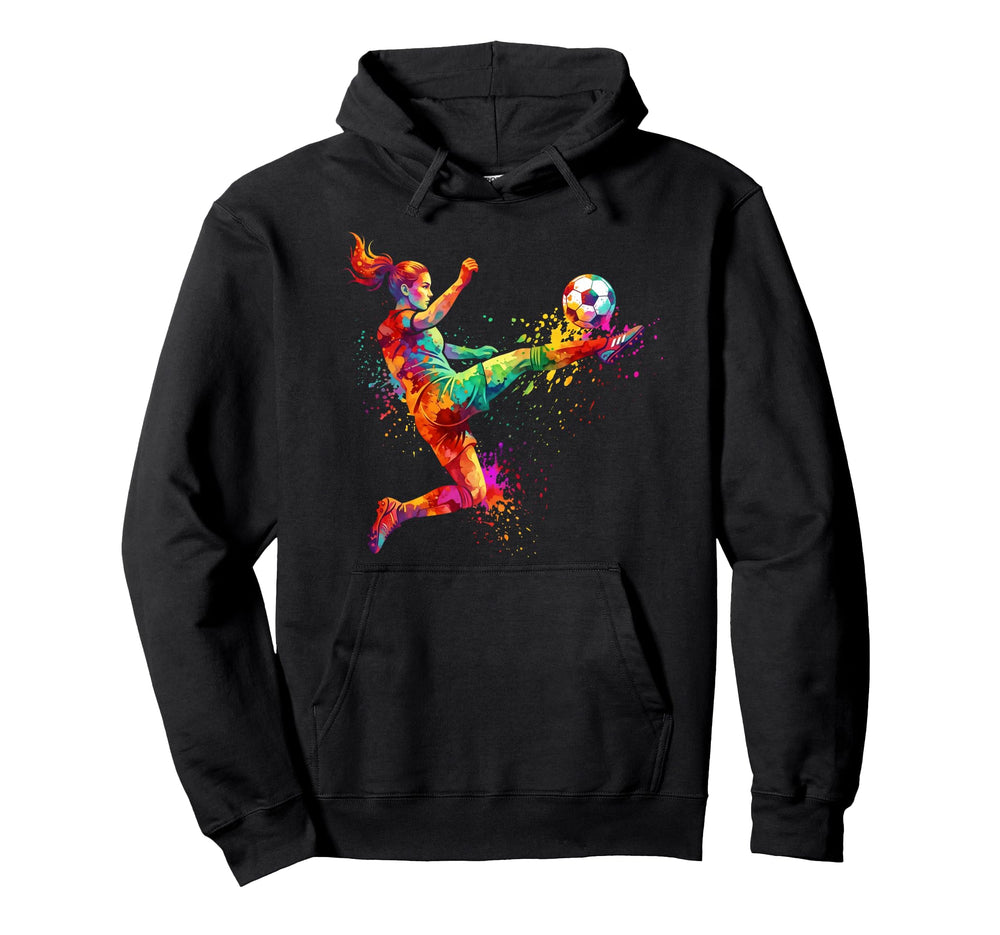 Watercolor Soccer Trapping Rainbow Hoodie - Trendy Graphic for Adults
