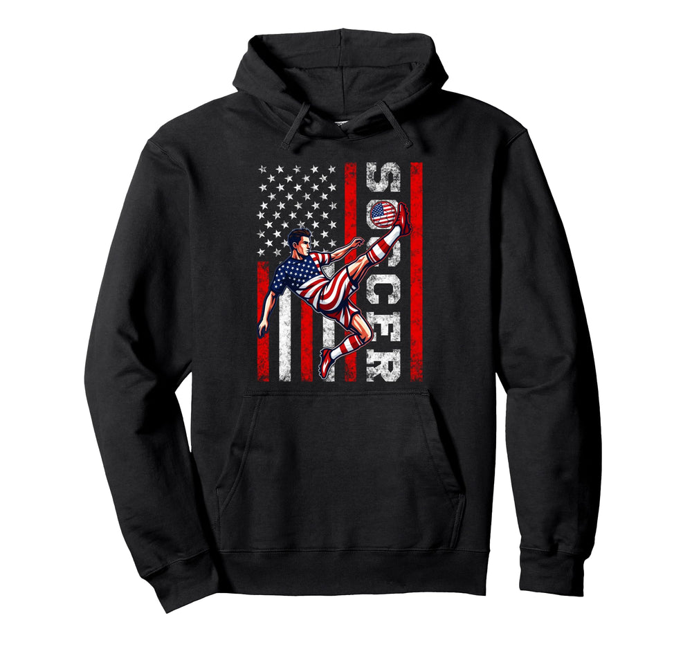 Patriotic Soccer Player American Flag Hoodie - Custom Art Print for Adults