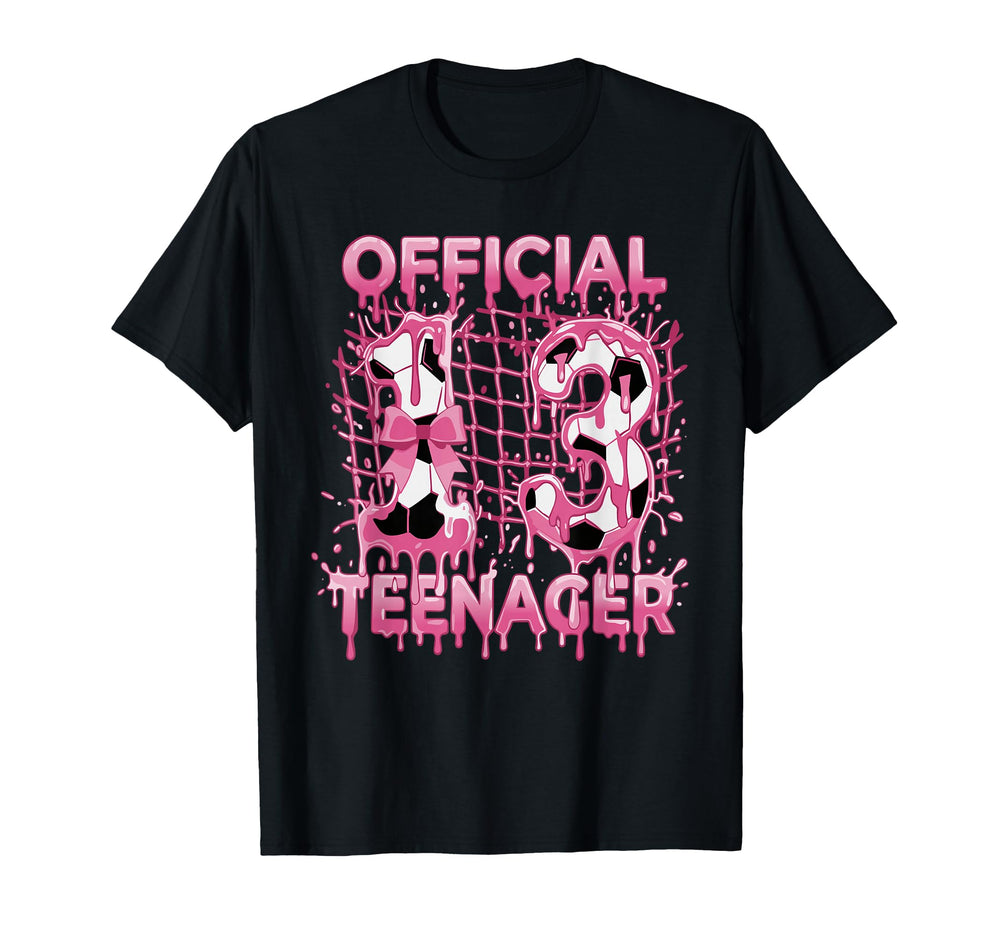 13Th Birthday Soccer Ice Cream Drip T-Shirt - Unique Graphic Men Women