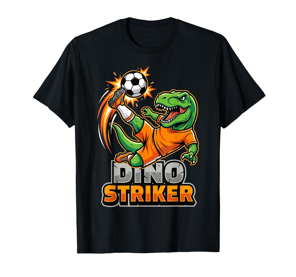 Dino Striker T Rex Soccer Kick Funny T-Shirt - Graphic Print for Adults
