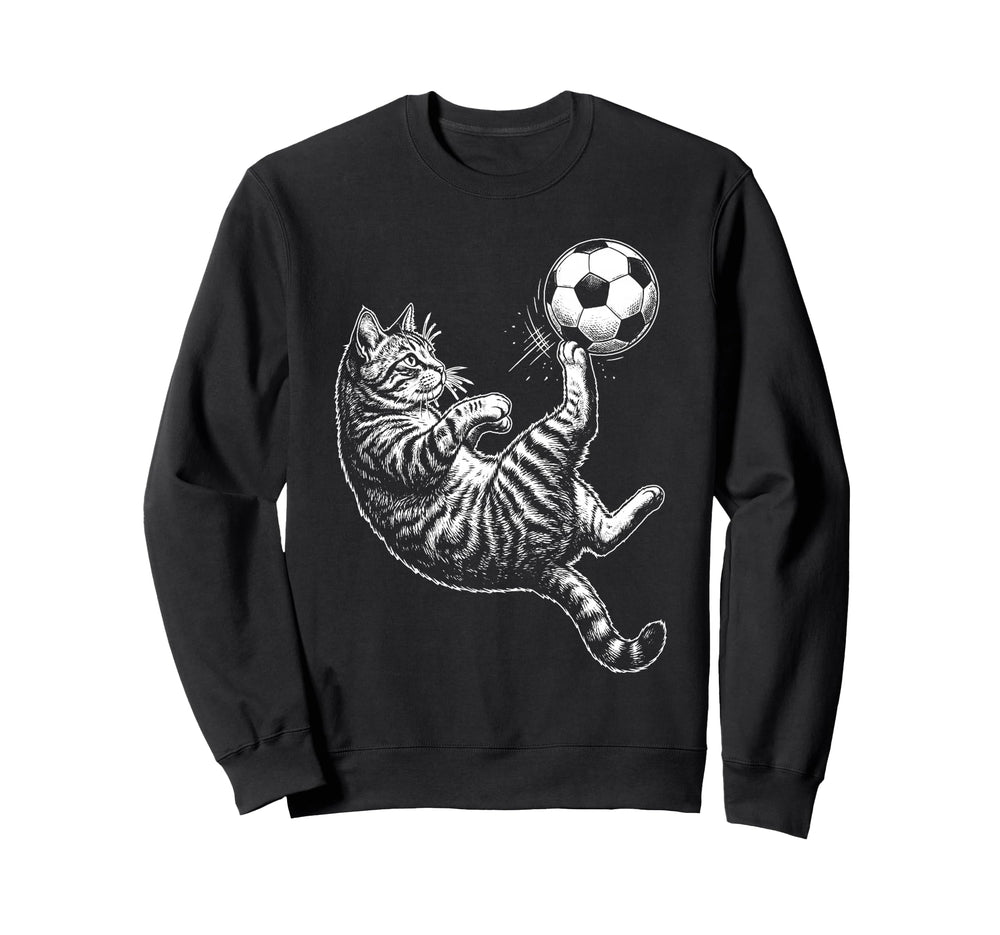 Funny Soccer Cat Kicking Ball Sweatshirt - Streetwear Style Men Women