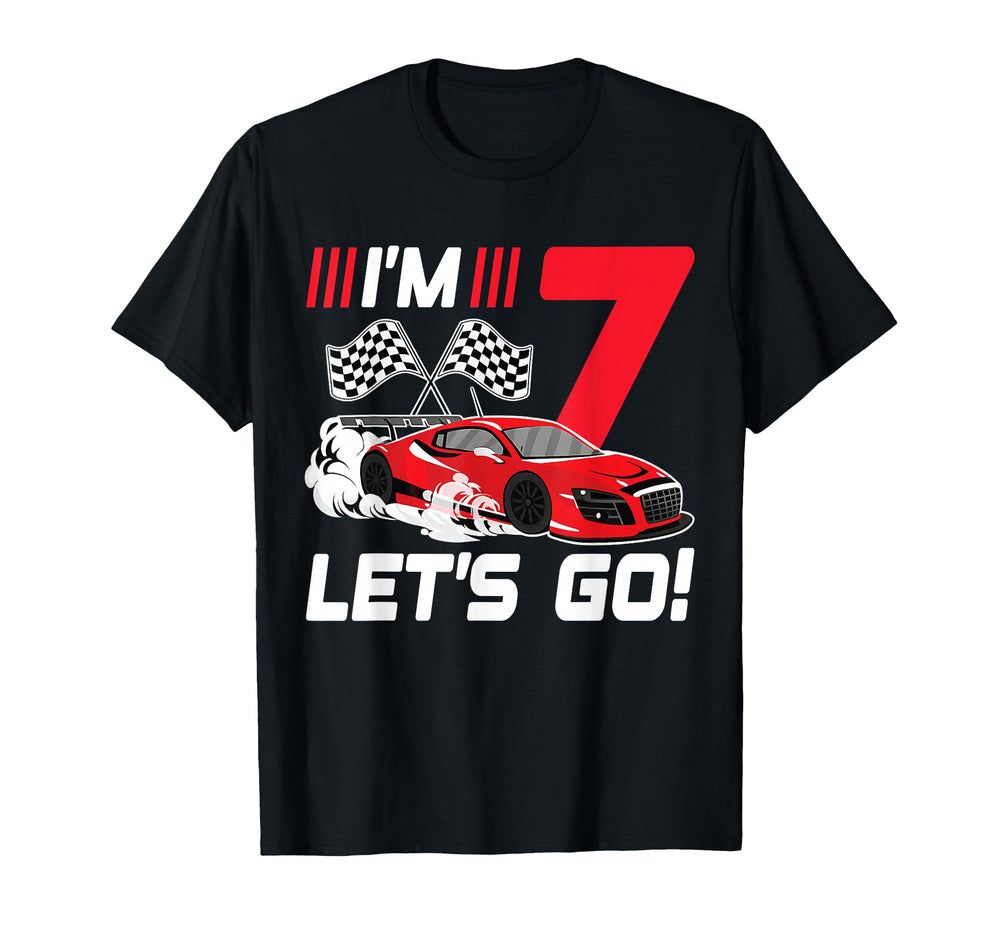 7 Year Old Race Car 7Th Birthday T-Shirt - Minimalist Print Men Women