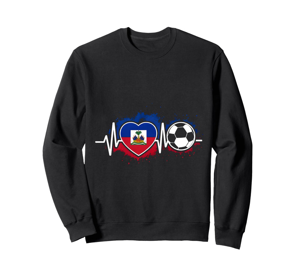 Soccer Heartbeat Haiti Flag Sweatshirt - Minimalist Print for Adults