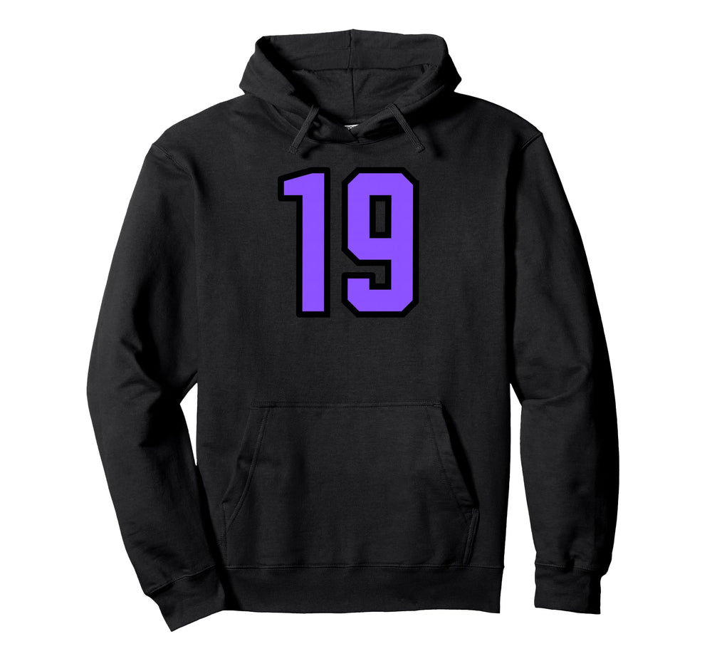 Purple Black Sport Team Number 19 Hoodie - Casual Everyday Wear for Adults