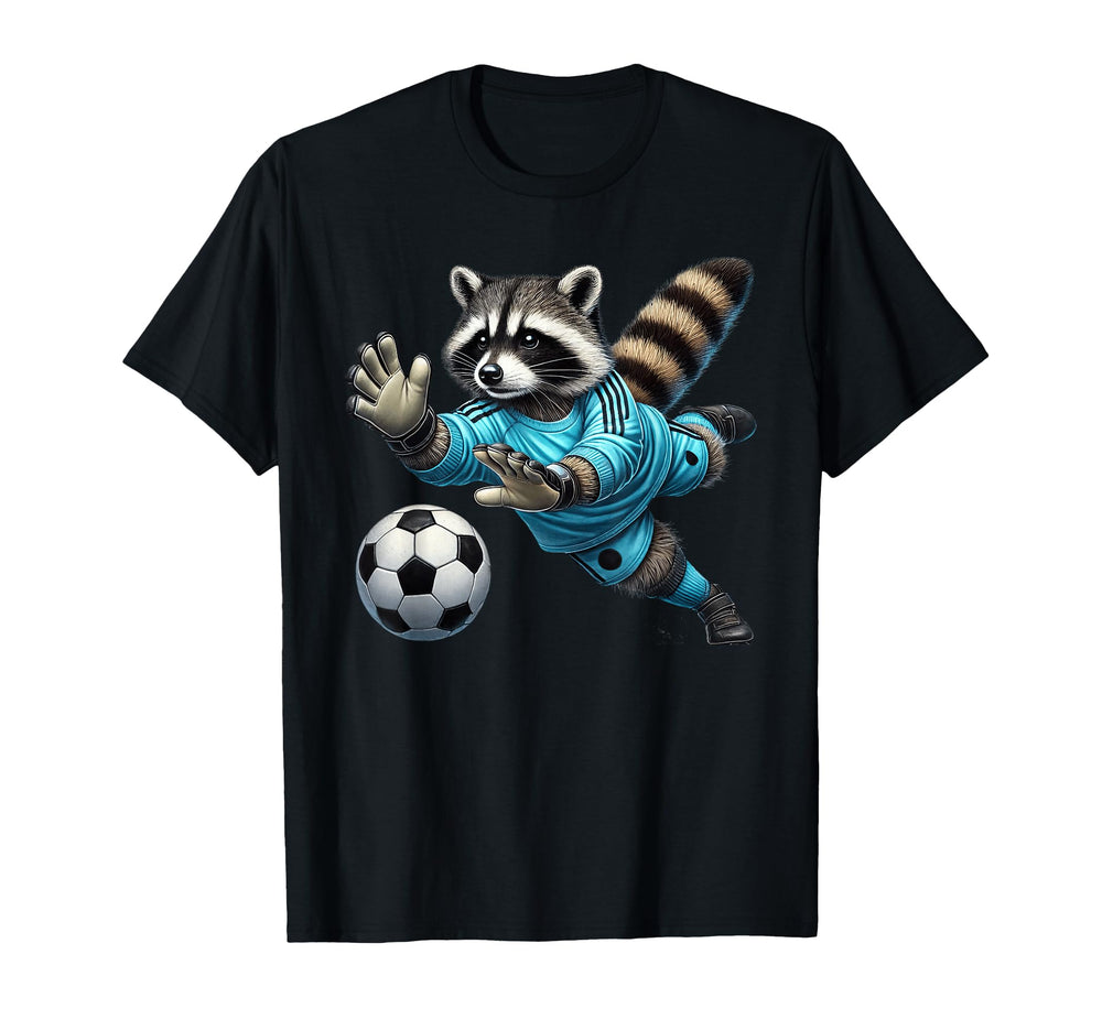 Raccoon Soccer Goalie Diving Save T-Shirt - Trendy Graphic Men Women