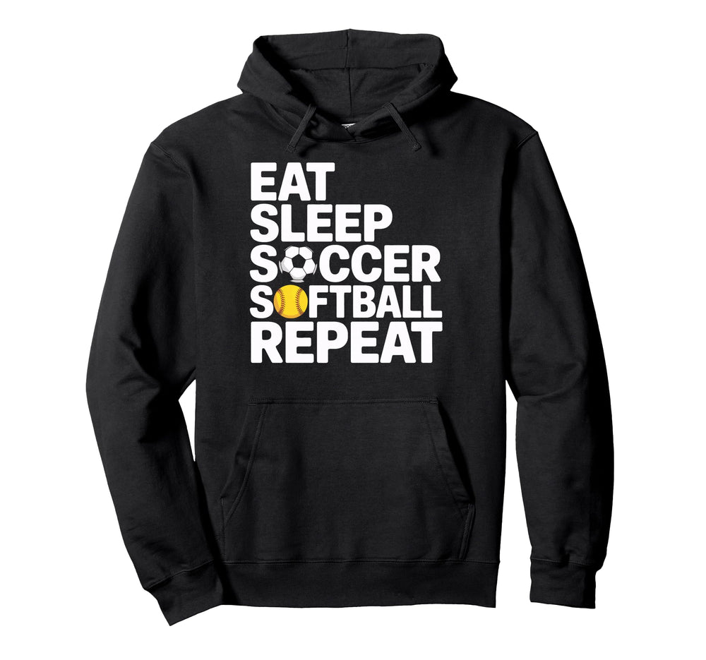 Soccer Softball Repeat Eat Sleep Hoodie - Custom Art Print for Adults
