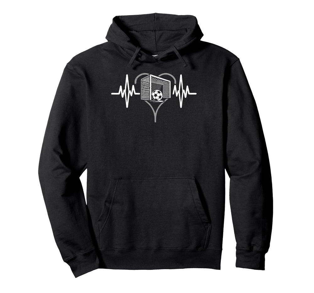 Heartbeat Soccer Heart Line Pulse Hoodie - Minimalist Print for Adults