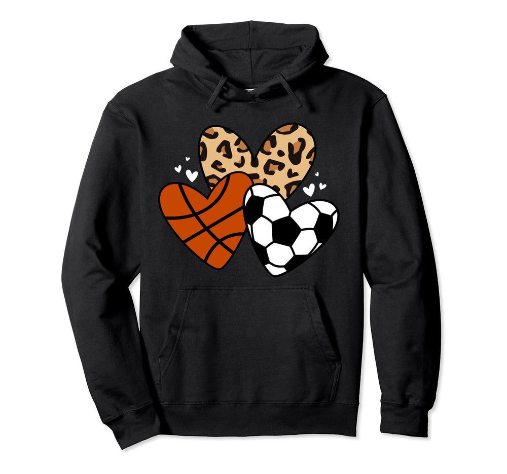 Soccer Basketball Heart Funny Soccer Hoodie - Minimalist Print for Adults